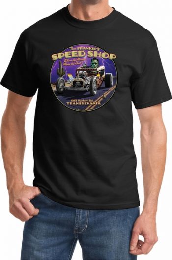 Frankenstein Frankie's Speed Shop Mens Halloween Shirts