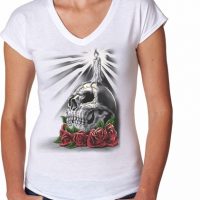 Halloween Day of the Dead Candle Skull Ladies Tri Blend V-Neck Shirt