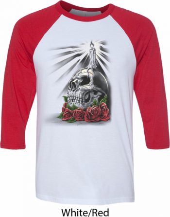 Halloween Day of the Dead Candle Skull Mens Raglan Shirt