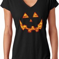 Halloween Jack O Lantern Skull Ladies Tri Blend V-Neck Shirt