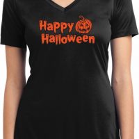 Happy Halloween with Pumpkin Ladies Dry Wicking V-neck