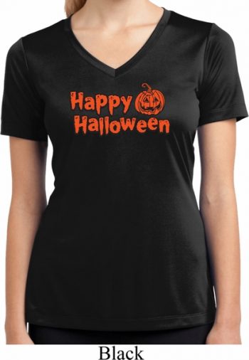 Happy Halloween with Pumpkin Ladies Dry Wicking V-neck