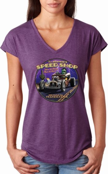 Ladies Frankenstein Tee Frankie's Speed Shop Tri Blend V-neck