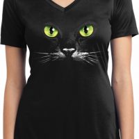 Ladies Halloween Shirt Black Cat Moisture Wicking V-neck Tee T-Shirt