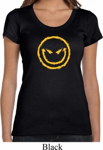 Ladies Halloween Shirt Evil Smiley Face Scoop Neck Tee T-Shirt