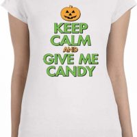 Ladies Halloween Shirt Give Me Candy Longer Length Tee T-Shirt