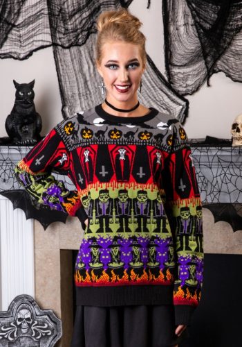 Adult Classic Horror Monsters Fair Isle Ugly Halloween Sweater