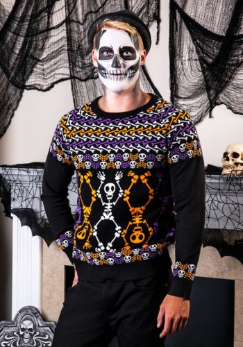 Adult Day of the Dead Dancing Skeletons Ugly Halloween Sweater