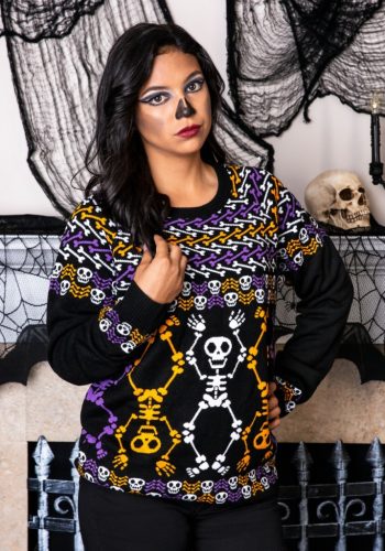 Adult Day of the Dead Dancing Skeletons Ugly Halloween Sweater