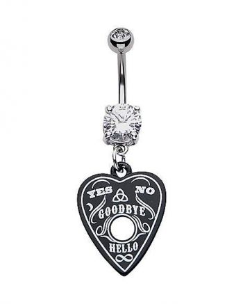 Black CZ Heart Ouija Dangle Belly Ring - 14 Gauge