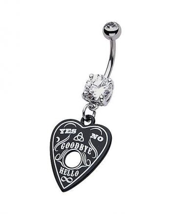 Black CZ Heart Ouija Dangle Belly Ring - 14 Gauge