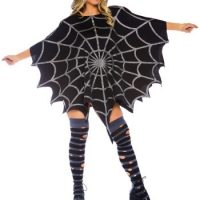 Black Glitter Spider Web Women's Poncho Costume