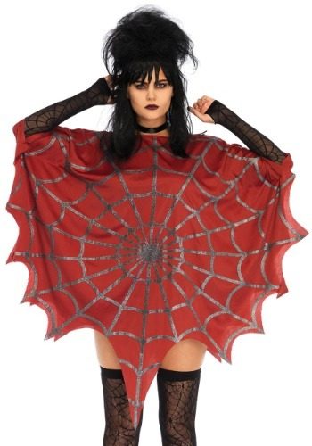 Red Glitter Spiderweb Adult Costume Poncho