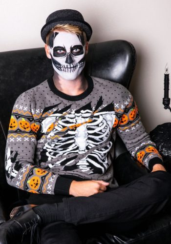 Ripped Open Skeleton Ugly Halloween Sweater for Adults