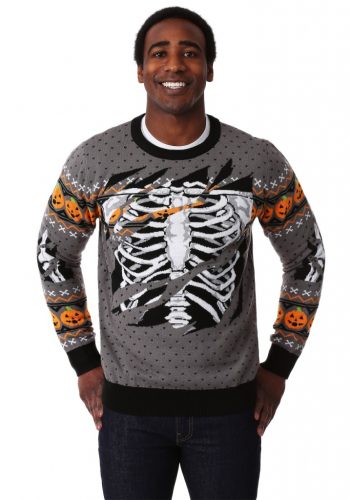 Ripped Open Skeleton Ugly Halloween Sweater for Adults