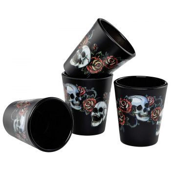 Culver Black Skull and Rose Shot Glass - 1.75-Ounce - Set of 4