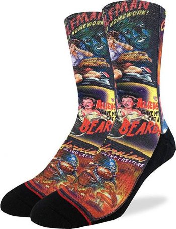 Good Luck Sock Mens B-Movie Horror Posters Crew Socks - Adult Shoe Size 8-13,Red