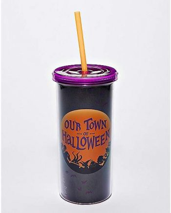 Our Town of Halloween Glitter Cup with Straw 20 oz.