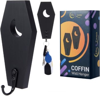 Coffin Key Holder (Pack of 2) Spooky Gothic Decor for Wall - Rustic Black Wooden Hanger Hooks for Keys, Mugs, Purse - Wall Mounted Mini Coffin Hangers Decoration for Moon Shelf, Mirror by Ella & Emma