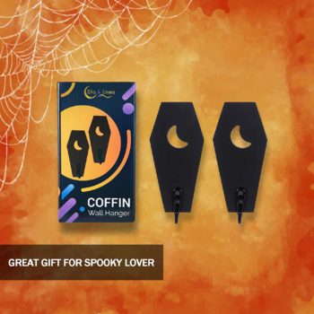 Coffin Key Holder (Pack of 2) Spooky Gothic Decor for Wall - Rustic Black Wooden Hanger Hooks for Keys, Mugs, Purse - Wall Mounted Mini Coffin Hangers Decoration for Moon Shelf, Mirror by Ella & Emma