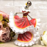 Ebros Danza De DAMA Traditional Day of The Dead Red Sugar Skull Lady Dancer Statue 10" Tall Vivas Calacas Figurine