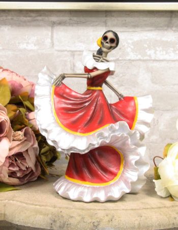 Ebros Danza De DAMA Traditional Day of The Dead Red Sugar Skull Lady Dancer Statue 10" Tall Vivas Calacas Figurine