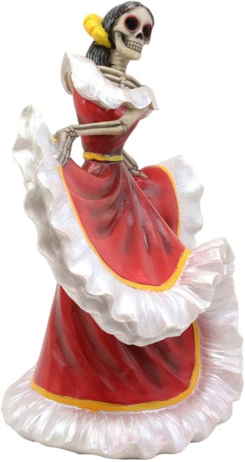 Ebros Danza De DAMA Traditional Day of The Dead Red Sugar Skull Lady Dancer Statue 10" Tall Vivas Calacas Figurine