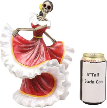 Ebros Danza De DAMA Traditional Day of The Dead Red Sugar Skull Lady Dancer Statue 10" Tall Vivas Calacas Figurine