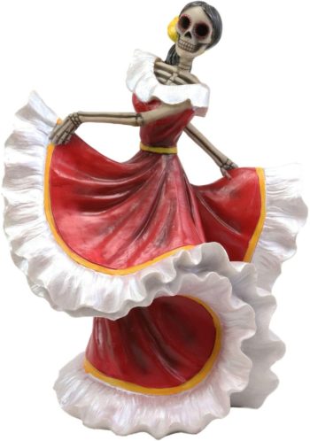 Ebros Danza De DAMA Traditional Day of The Dead Red Sugar Skull Lady Dancer Statue 10" Tall Vivas Calacas Figurine