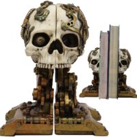 Ebros Gift Cyborg Robotic Gearwork Factory Steampunk Skull Cranium Head Bookends Set of 2 Figurine Collectible Statue Ossuary Halloween Macabre Skulls Accent Decor