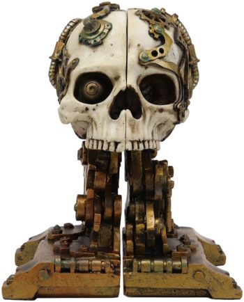 Ebros Gift Cyborg Robotic Gearwork Factory Steampunk Skull Cranium Head Bookends Set of 2 Figurine Collectible Statue Ossuary Halloween Macabre Skulls Accent Decor