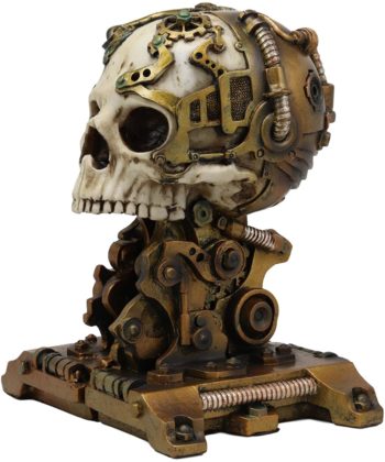 Ebros Gift Cyborg Robotic Gearwork Factory Steampunk Skull Cranium Head Bookends Set of 2 Figurine Collectible Statue Ossuary Halloween Macabre Skulls Accent Decor