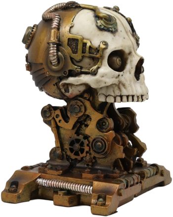 Ebros Gift Cyborg Robotic Gearwork Factory Steampunk Skull Cranium Head Bookends Set of 2 Figurine Collectible Statue Ossuary Halloween Macabre Skulls Accent Decor