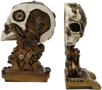 Ebros Gift Cyborg Robotic Gearwork Factory Steampunk Skull Cranium Head Bookends Set of 2 Figurine Collectible Statue Ossuary Halloween Macabre Skulls Accent Decor