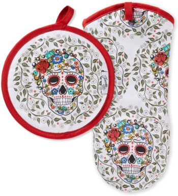 Fiesta Skull & Vine Oven Mitt & Pot Holder, Multi, 2 Piece