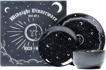 Midnight Dinnerware Set of 3 by Rogue + Wolf Black Plates & Bowl Sets, Contemporary Kitchen Table Gothic Decor, New Apartment essentials for First Home,...