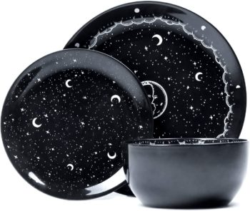 Midnight Dinnerware Set of 3 by Rogue + Wolf Black Plates & Bowl Sets, Contemporary Kitchen Table Gothic Decor, New Apartment essentials for First Home,...