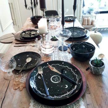 Midnight Dinnerware Set of 3 by Rogue + Wolf Black Plates & Bowl Sets, Contemporary Kitchen Table Gothic Decor, New Apartment essentials for First Home,...