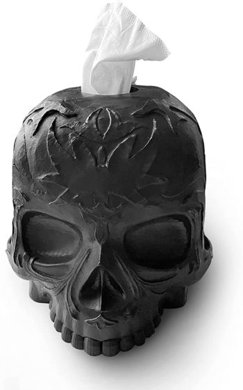 One Oak Park Modern Gothic Skull Square Tissue Box Cover Black Decor Holder Organizer for Bathroom Dresser Vanity and Countertops, Gift