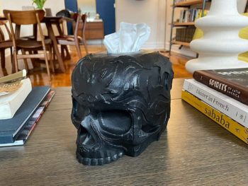 One Oak Park Modern Gothic Skull Square Tissue Box Cover Black Decor Holder Organizer for Bathroom Dresser Vanity and Countertops, Gift