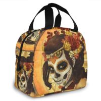 Portable Lunch Tote Bag Day Of The Dead Sugar Skull Girl's Face Art Painting Insulated Cooler Thermal Reusable Bag Lunch Box Handbag