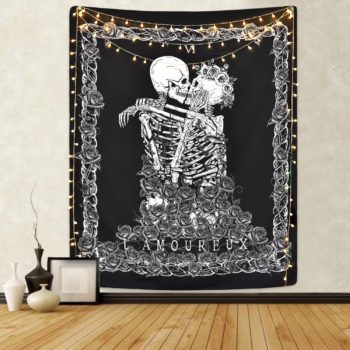 Skull Tapestry The Kissing Lovers Tapestry Black Tarot Tapestry Human Skeleton Tapestry for Room