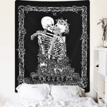 Skull Tapestry The Kissing Lovers Tapestry Black Tarot Tapestry Human Skeleton Tapestry for Room