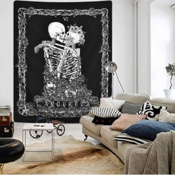 Skull Tapestry The Kissing Lovers Tapestry Black Tarot Tapestry Human Skeleton Tapestry for Room