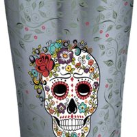 Tervis Fiesta-Skull and Flowers Stainless Steel Insulated Tumbler with Clear and Black Hammer Lid, 20oz, Silver