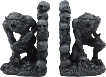 Ebros Gothic Notre Dame Dark Knights Growling Werewolves Bookends Figurine Set 6.25" Tall As Timberwolf or Wolves or Wolf Decor for Library Study Book Shelves Fantasy Themed Sculpture