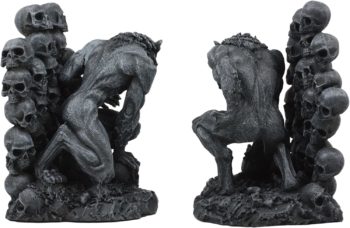 Ebros Gothic Notre Dame Dark Knights Growling Werewolves Bookends Figurine Set 6.25" Tall As Timberwolf or Wolves or Wolf Decor for Library Study Book Shelves Fantasy Themed Sculpture