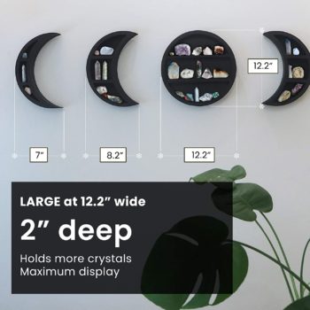 Gibbous Nimbus Large 12.2" Moon Phase Shelf Set (5 PCS) - Moon Shelf Set Moon Decor Crystal Display Shelf - Boho Shelf Decor Moon Shelf Wall Decor - Black Wooden Crescent Moon Crystal Shelf Decor