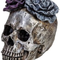 Halloween Skull Statues Home Decor Day of Dead Purple Grey Rose Silver Skull Resin Figurine Flower Skull Decor 7.25" L