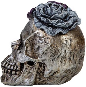 Halloween Skull Statues Home Decor Day of Dead Purple Grey Rose Silver Skull Resin Figurine Flower Skull Decor 7.25" L